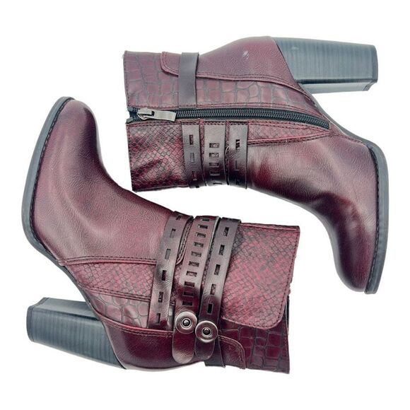 Marco Tozzi Boots Women's 37 US 6.5 Strappy Side Zipper Burgundy Ankle Boots - Picture 4 of 13
